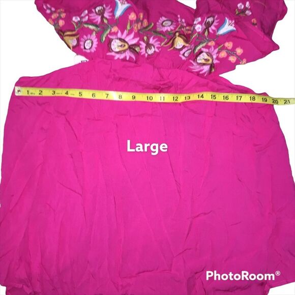 NWT On or Off Shoulder Pink Floral Embroidered Blouse Festive Lightweight - Picture 9 of 10